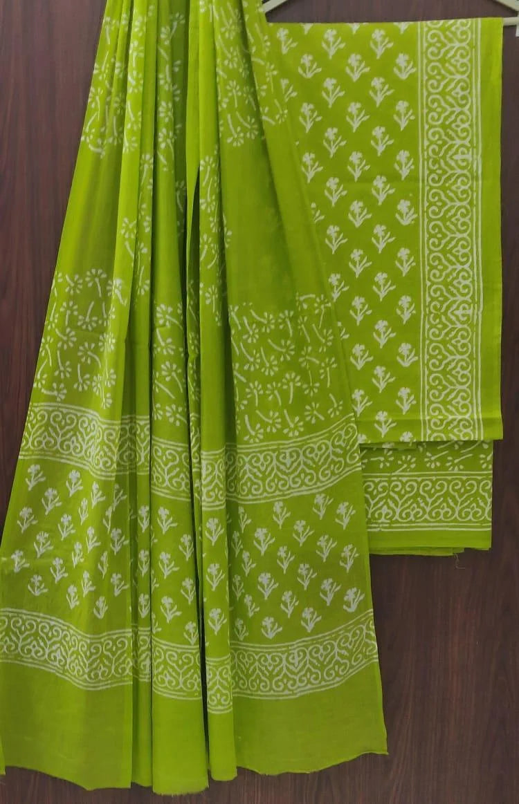 Printed Unstitched Cotton Salwar Suit With Mulmul Dupatta
