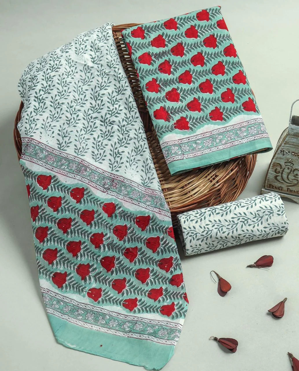 Printed Unstitched Cotton Salwar Suit With Mulmul Dupatta