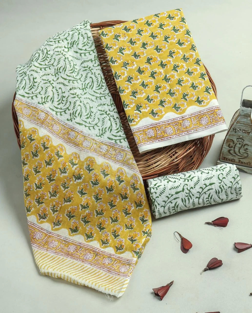 Printed Unstitched Cotton Salwar Suit With Mulmul Dupatta