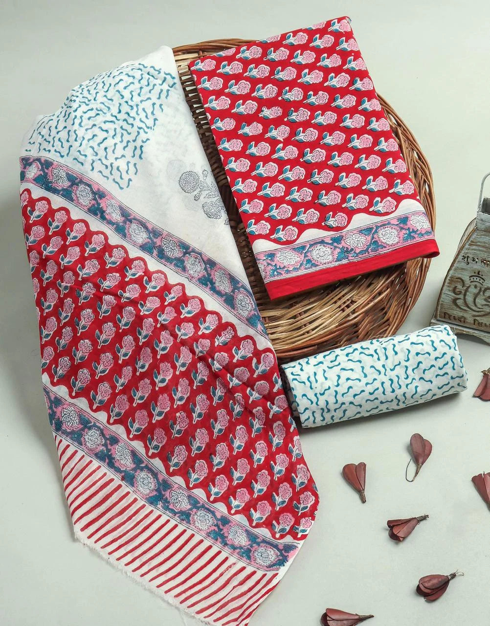 Printed Unstitched Cotton Salwar Suit With Mulmul Dupatta