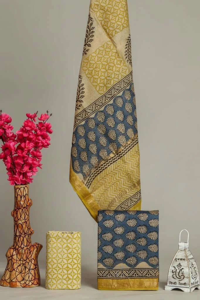 Handblock Printed Maheshwari Silk Salwar Suit Sets