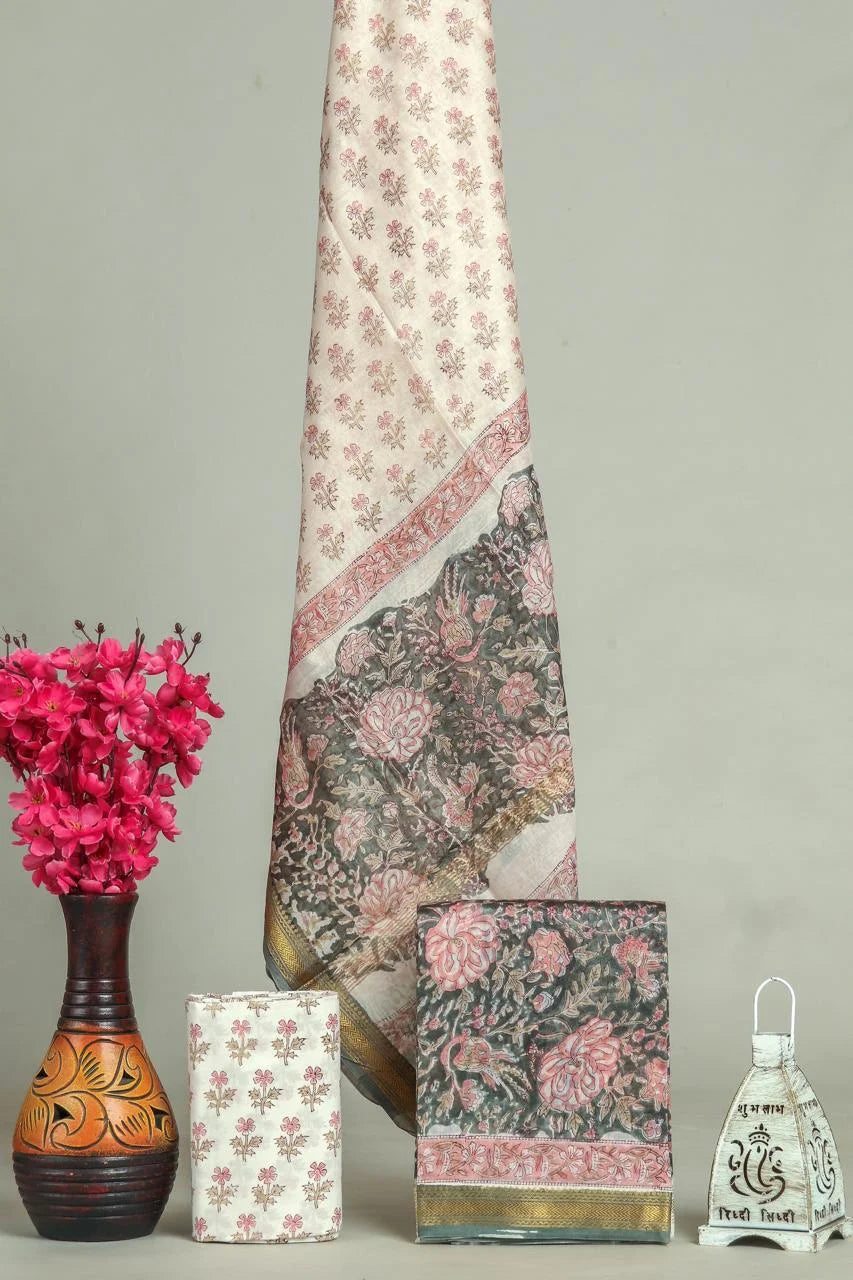 Handblock Printed Maheshwari Silk Salwar Suit Sets
