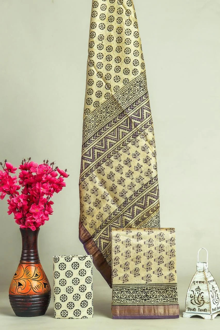 Handblock Printed Maheshwari Silk Salwar Suit Sets