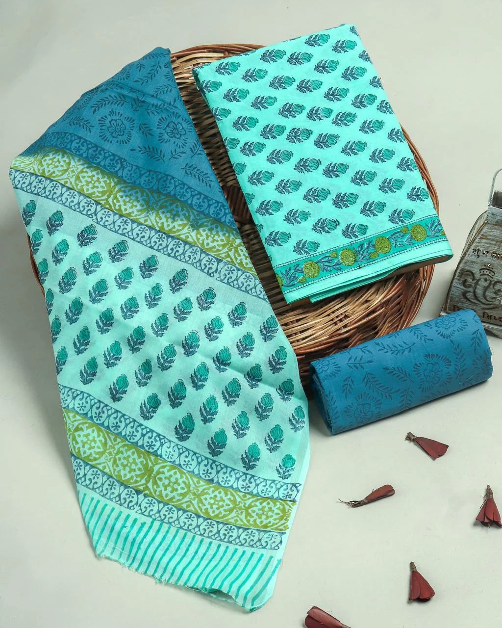 Printed Unstitched Cotton Salwar Suit With Mulmul Dupatta