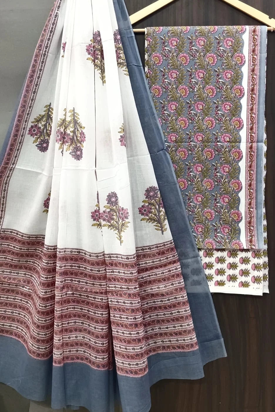 Printed Unstitched Cotton Salwar Suit With Mulmul Dupatta