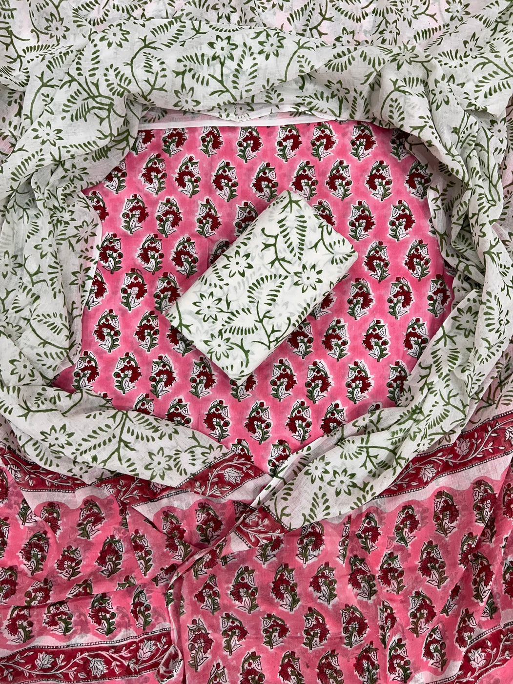 Printed Unstitched Cotton Salwar Suit With Mulmul Dupatta