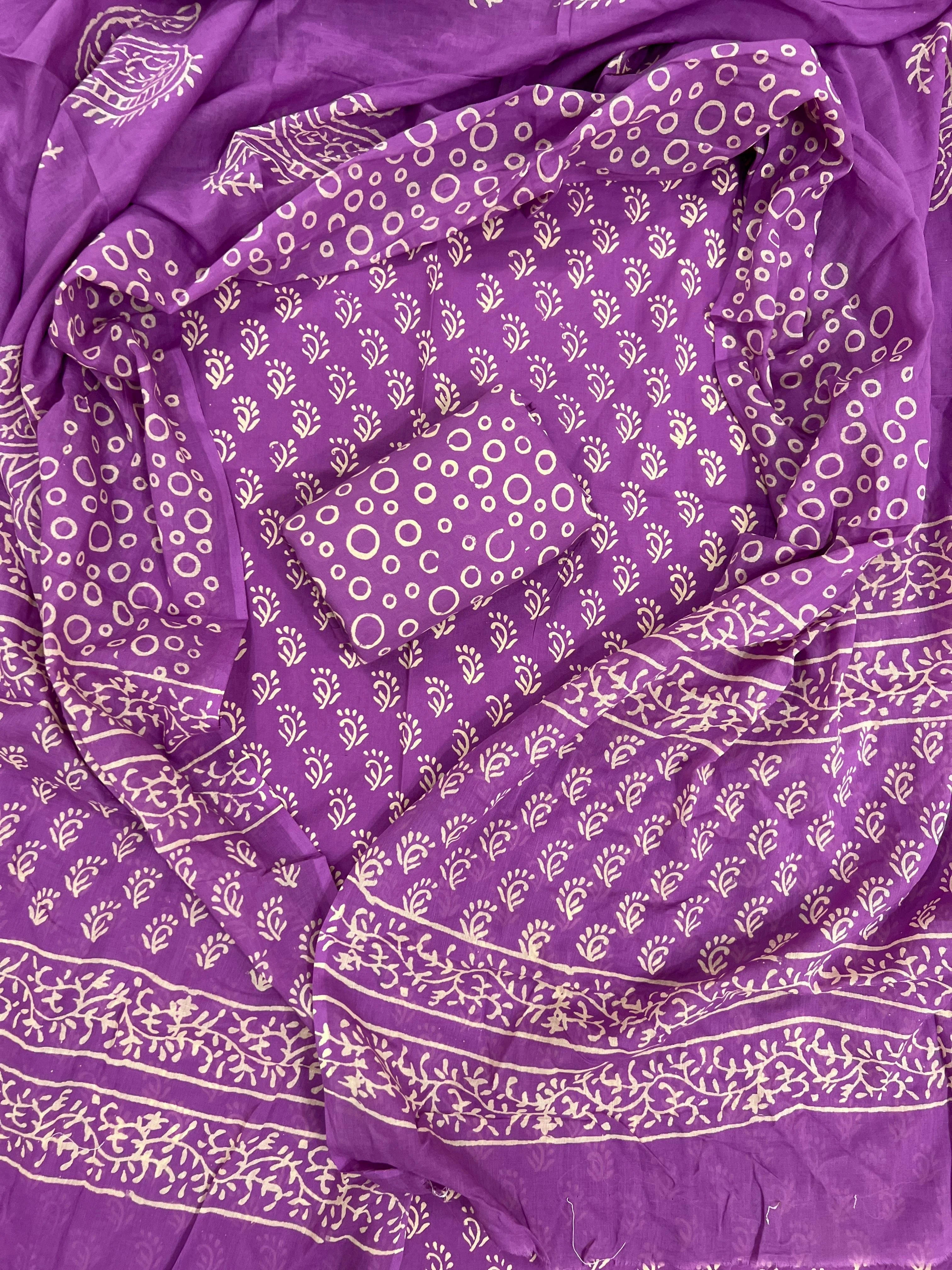 Printed Unstitched Cotton Salwar Suit With Mulmul Dupatta