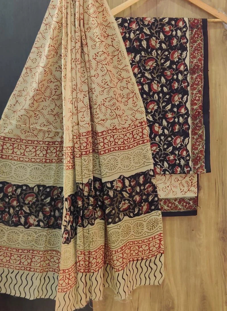Printed Unstitched Cotton Salwar Suit With Mulmul Dupatta