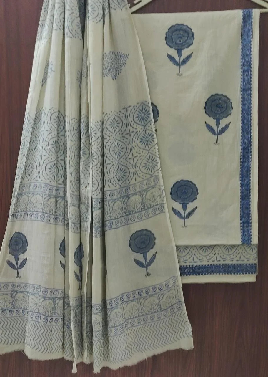 Printed Unstitched Cotton Salwar Suit With Mulmul Dupatta