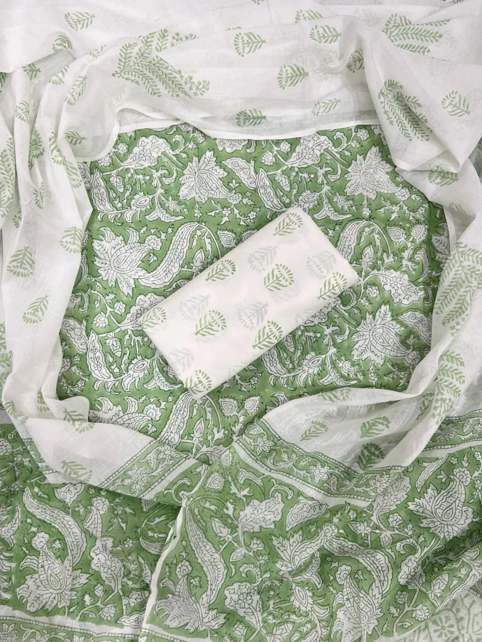 Printed Unstitched Cotton Salwar Suit With Mulmul Dupatta