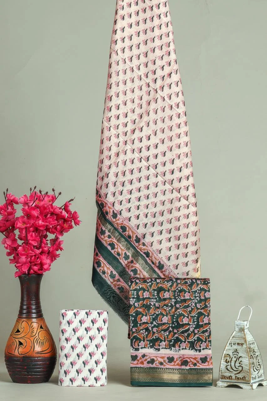 Handblock Printed Maheshwari Silk Salwar Suit Sets