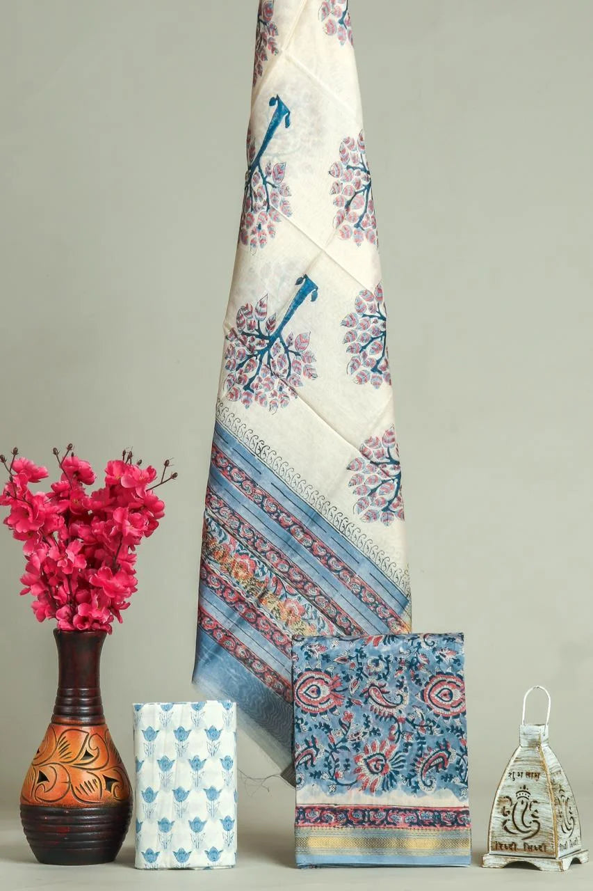 Handblock Printed Maheshwari Silk Salwar Suit Sets