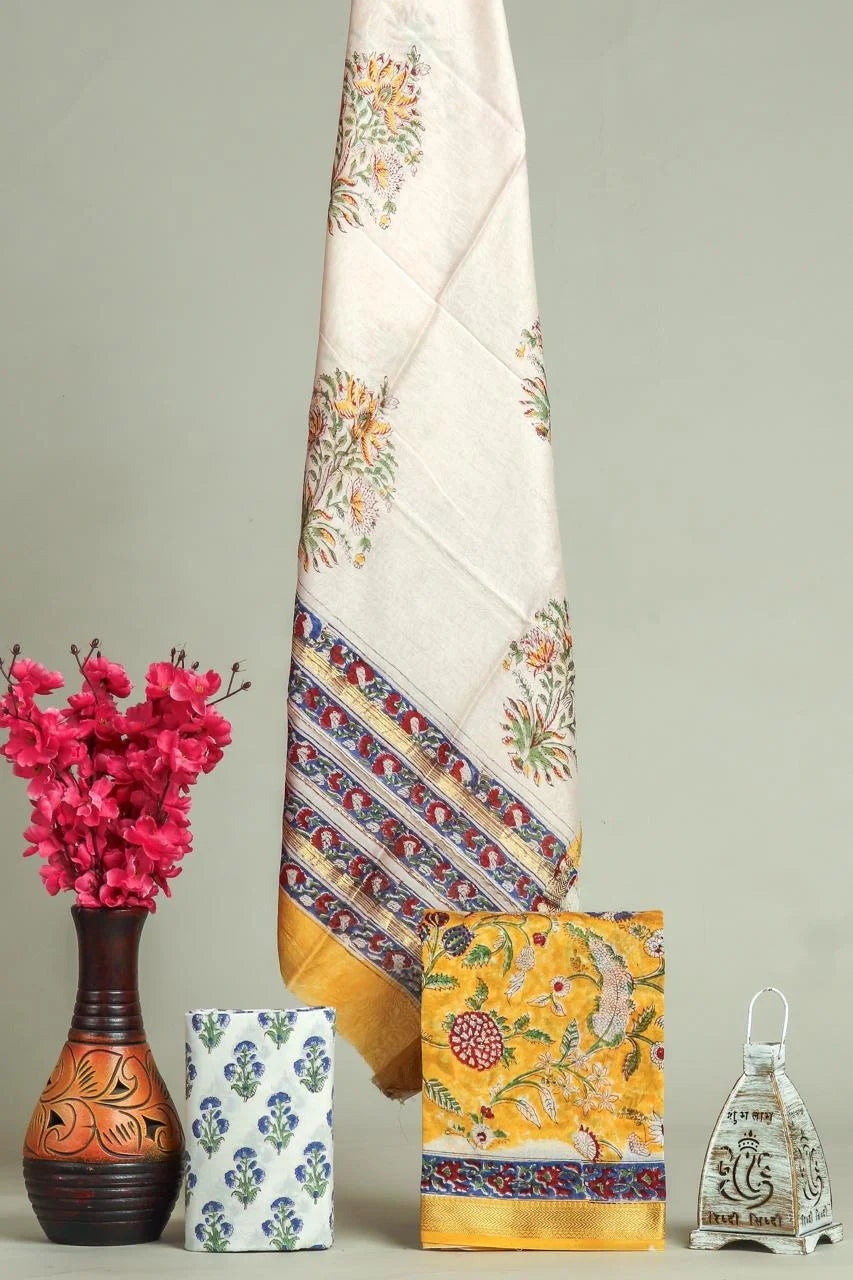 Handblock Printed Maheshwari Silk Salwar Suit Sets