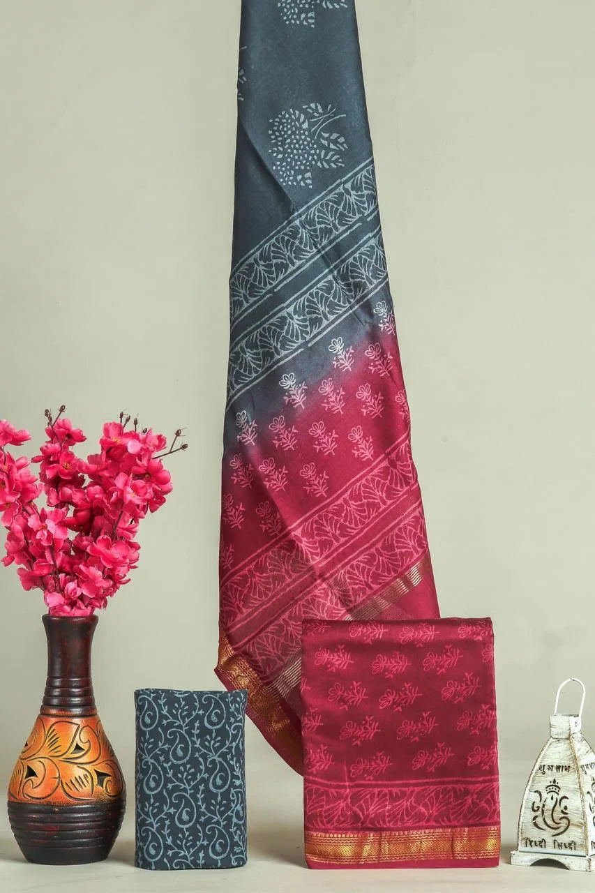Handblock Printed Maheshwari Silk Salwar Suit Sets