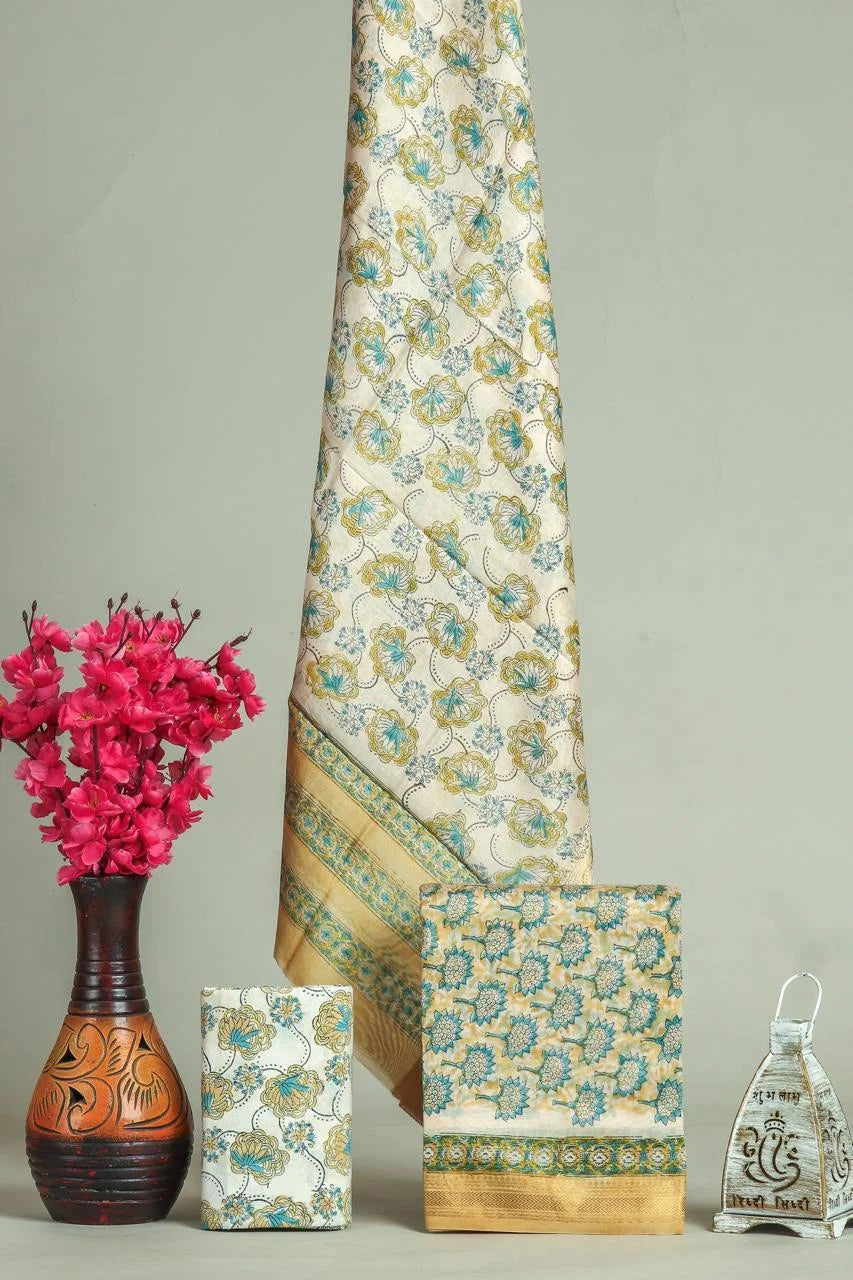 Handblock Printed Maheshwari Silk Salwar Suit Sets