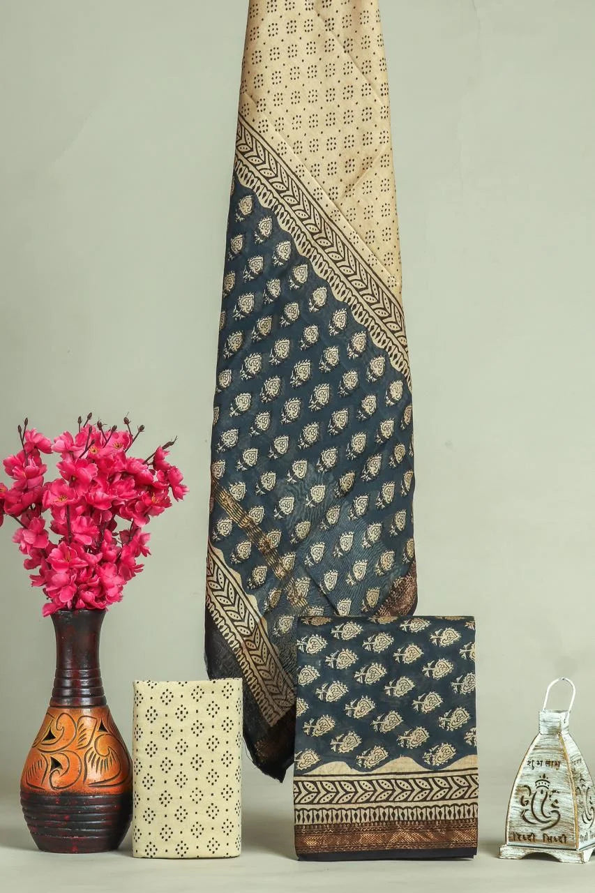 Handblock Printed Maheshwari Silk Salwar Suit Sets