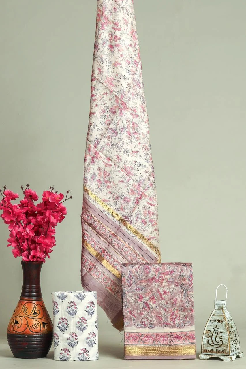 Handblock Printed Maheshwari Silk Salwar Suit Sets