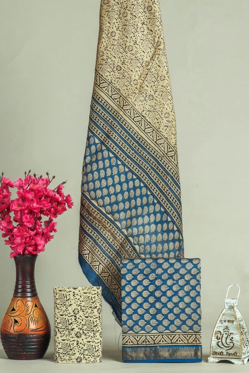 Handblock Printed Maheshwari Silk Salwar Suit Sets