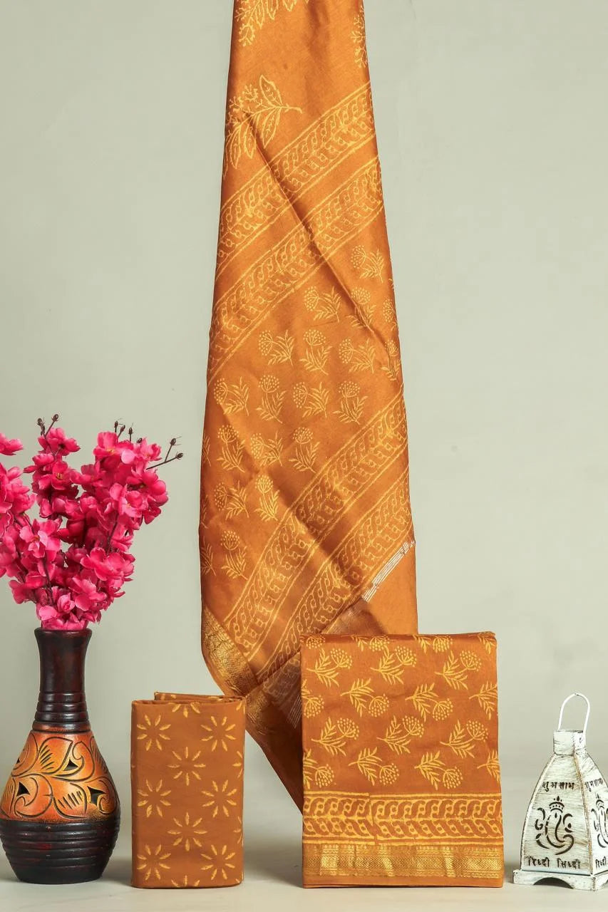 Handblock Printed Maheshwari Silk Salwar Suit Sets