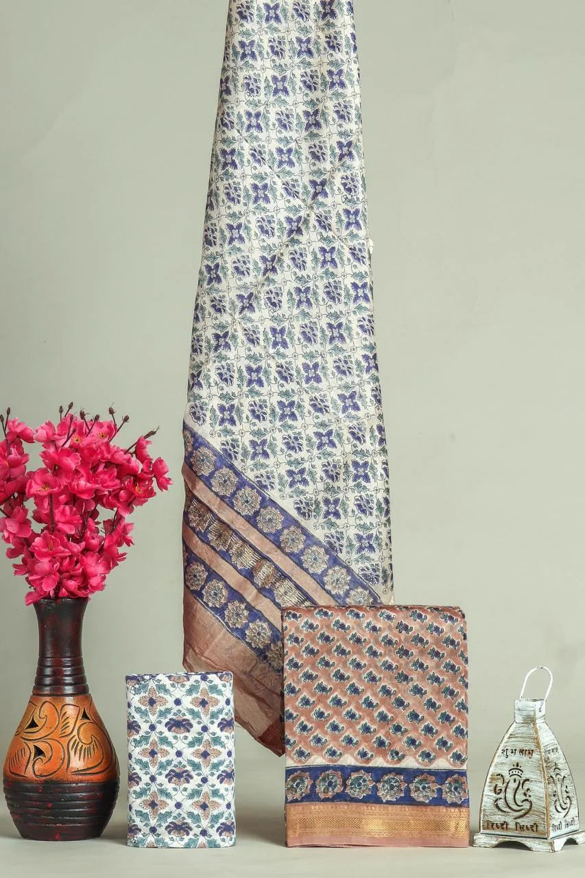 Handblock Printed Maheshwari Silk Salwar Suit Sets