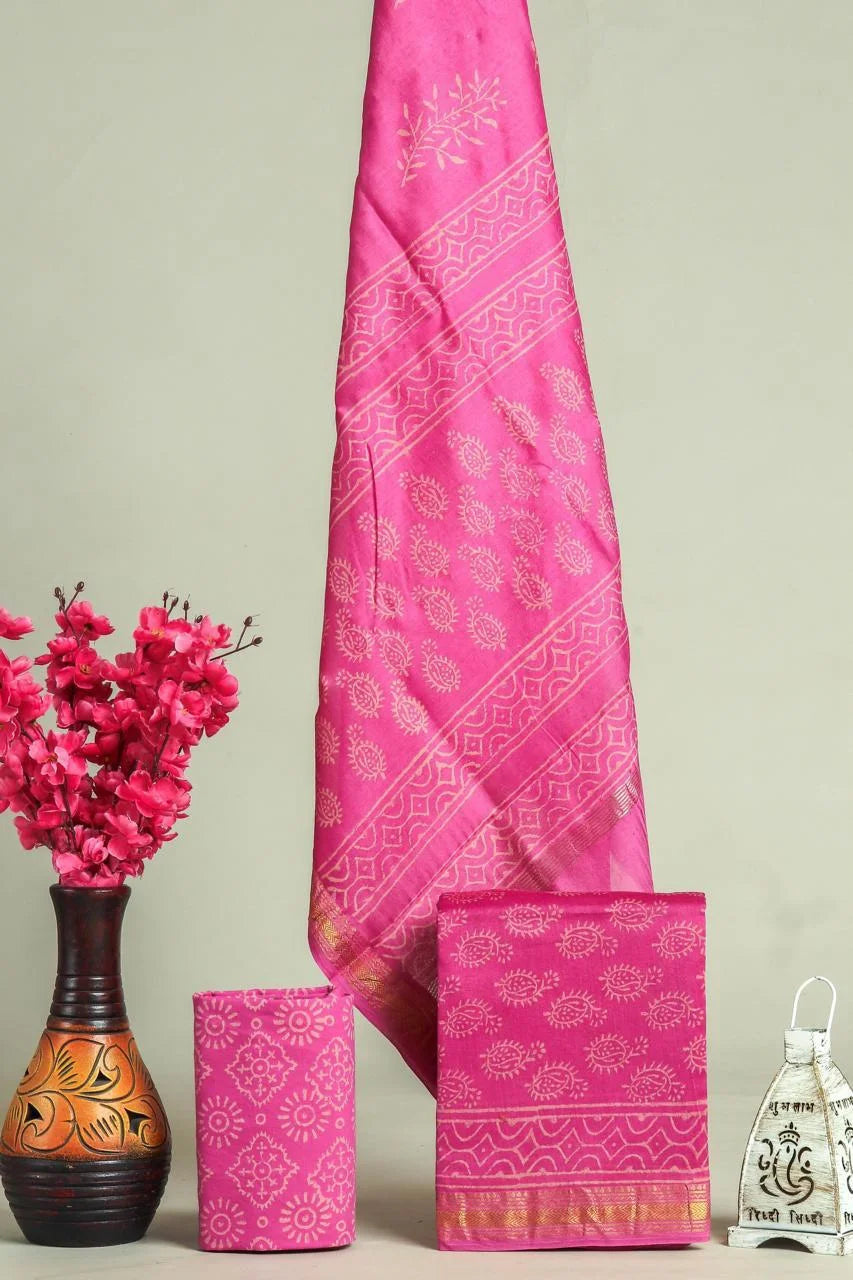 Handblock Printed Maheshwari Silk Salwar Suit Sets