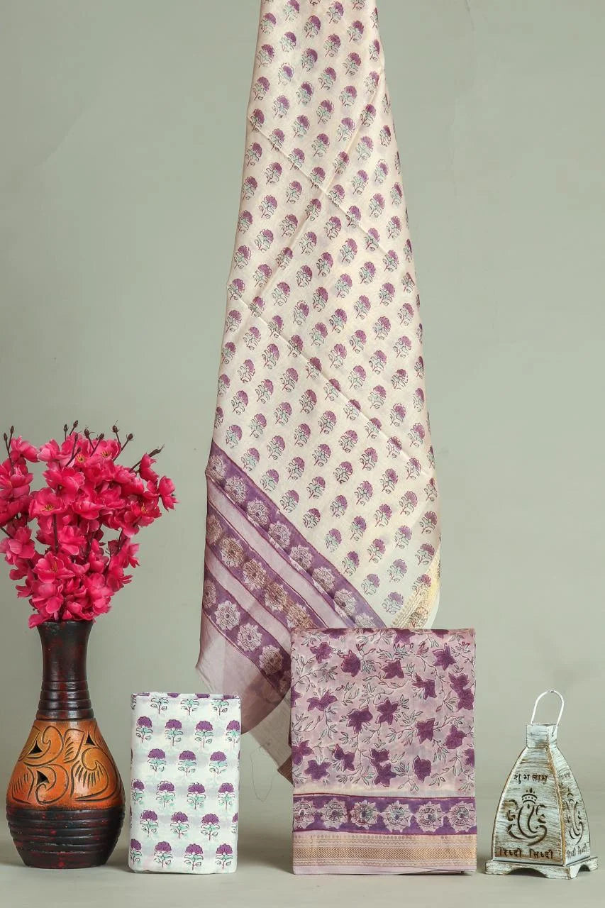 Handblock Printed Maheshwari Silk Salwar Suit Sets