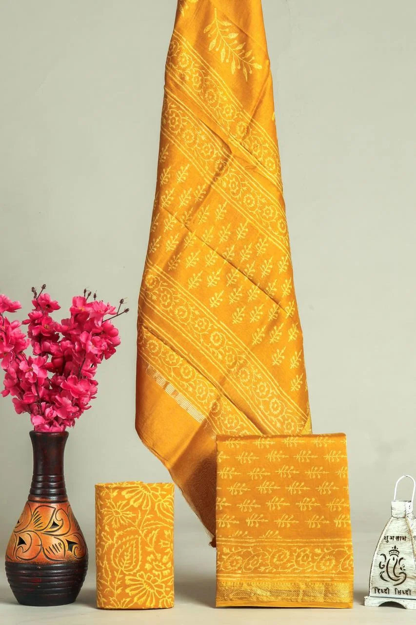 Handblock Printed Maheshwari Silk Salwar Suit Sets