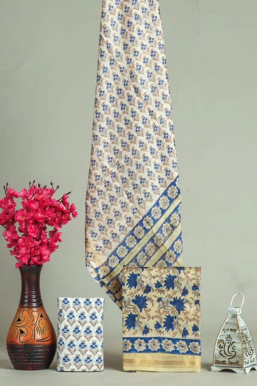 Handblock Printed Maheshwari Silk Salwar Suit Sets