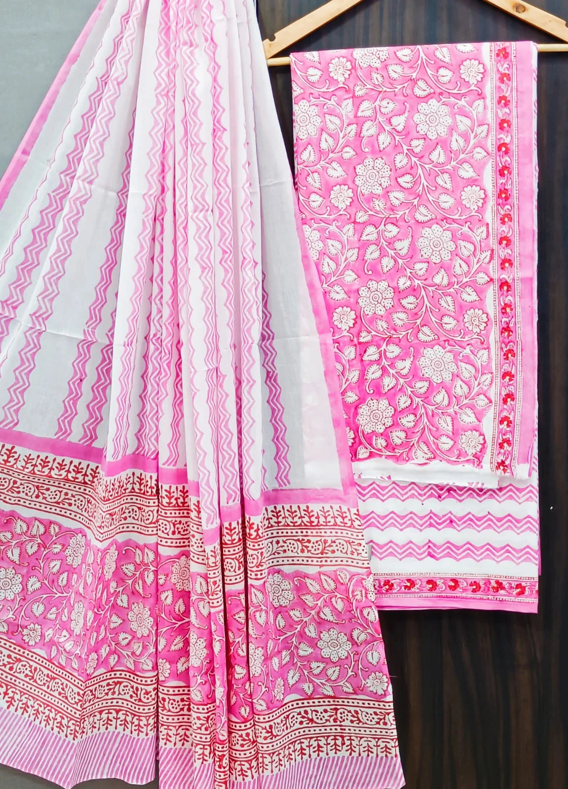 Printed Unstitched Cotton Salwar Suit With Mulmul Dupatta