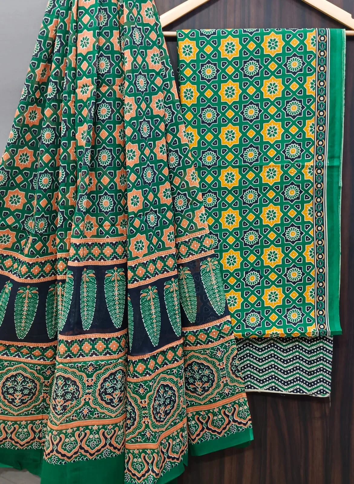 Printed Unstitched Cotton Salwar Suit With Mulmul Dupatta