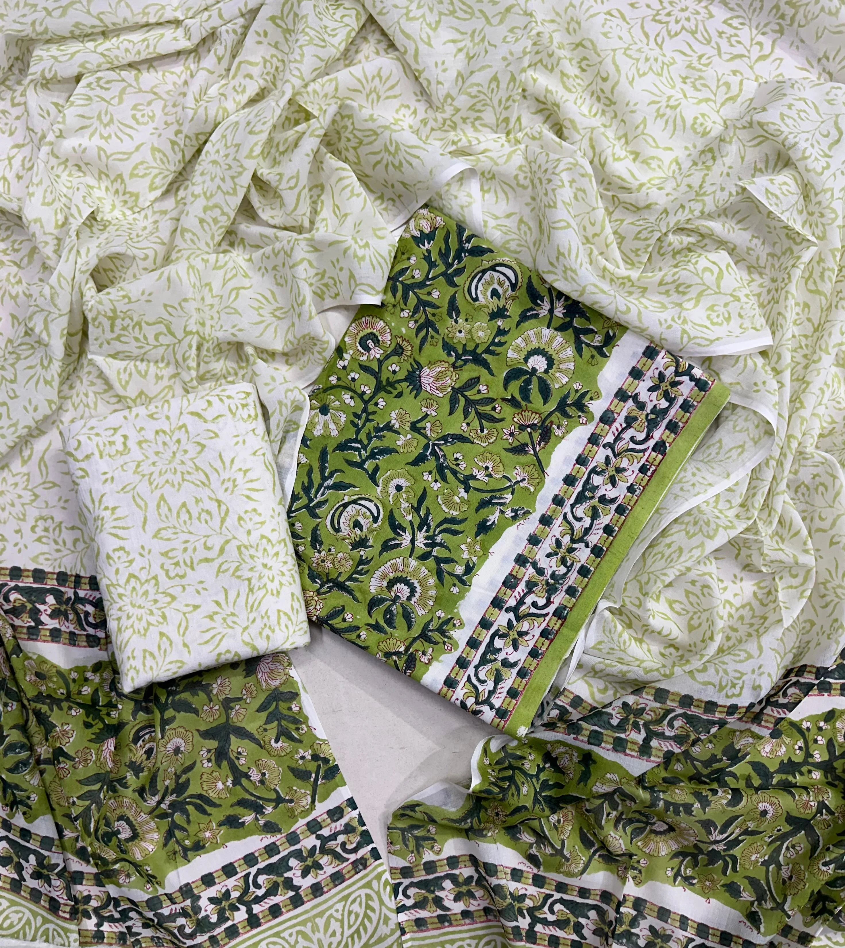 Printed Unstitched Cotton Salwar Suit With Mulmul Dupatta