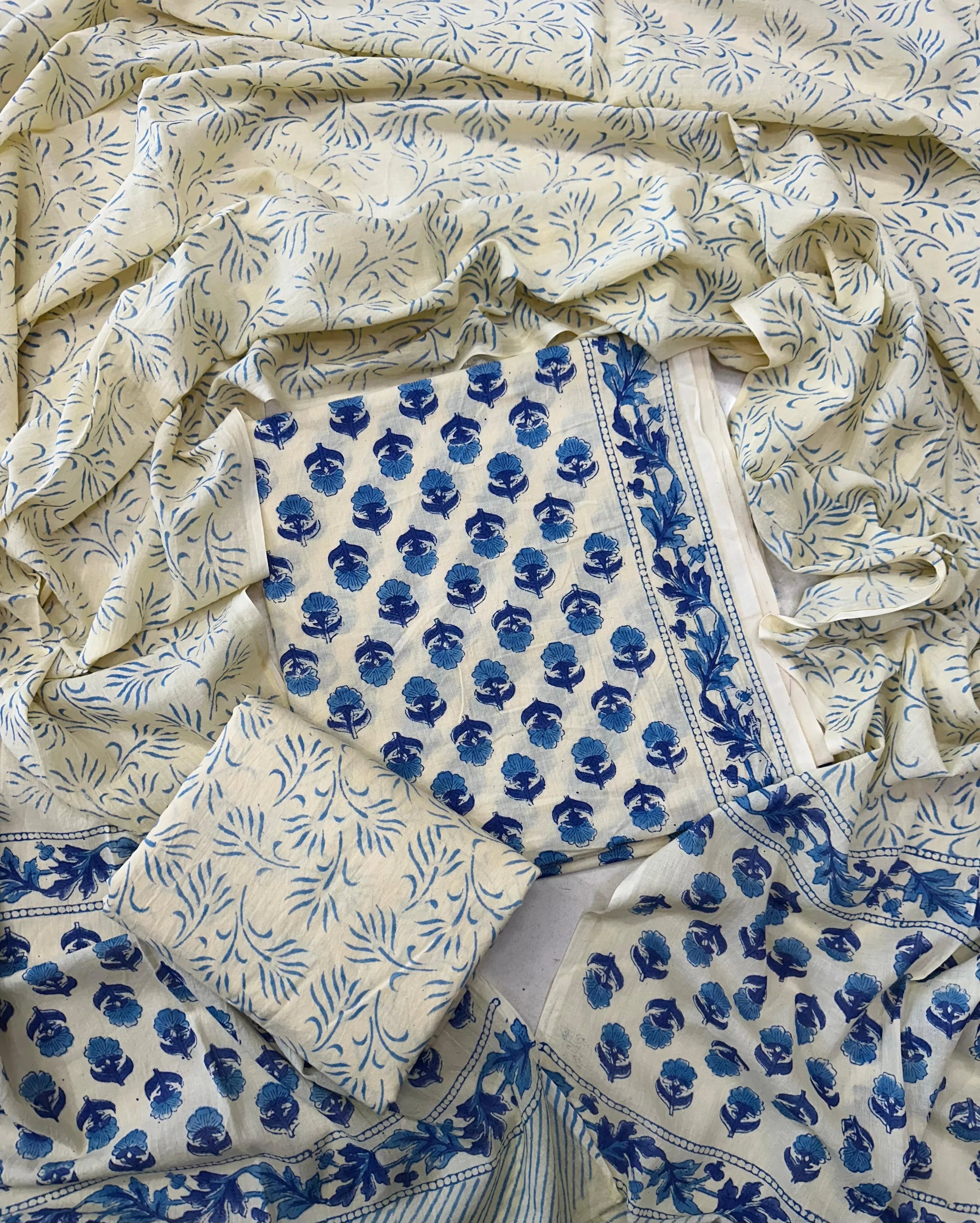 Printed Unstitched Cotton Salwar Suit With Mulmul Dupatta