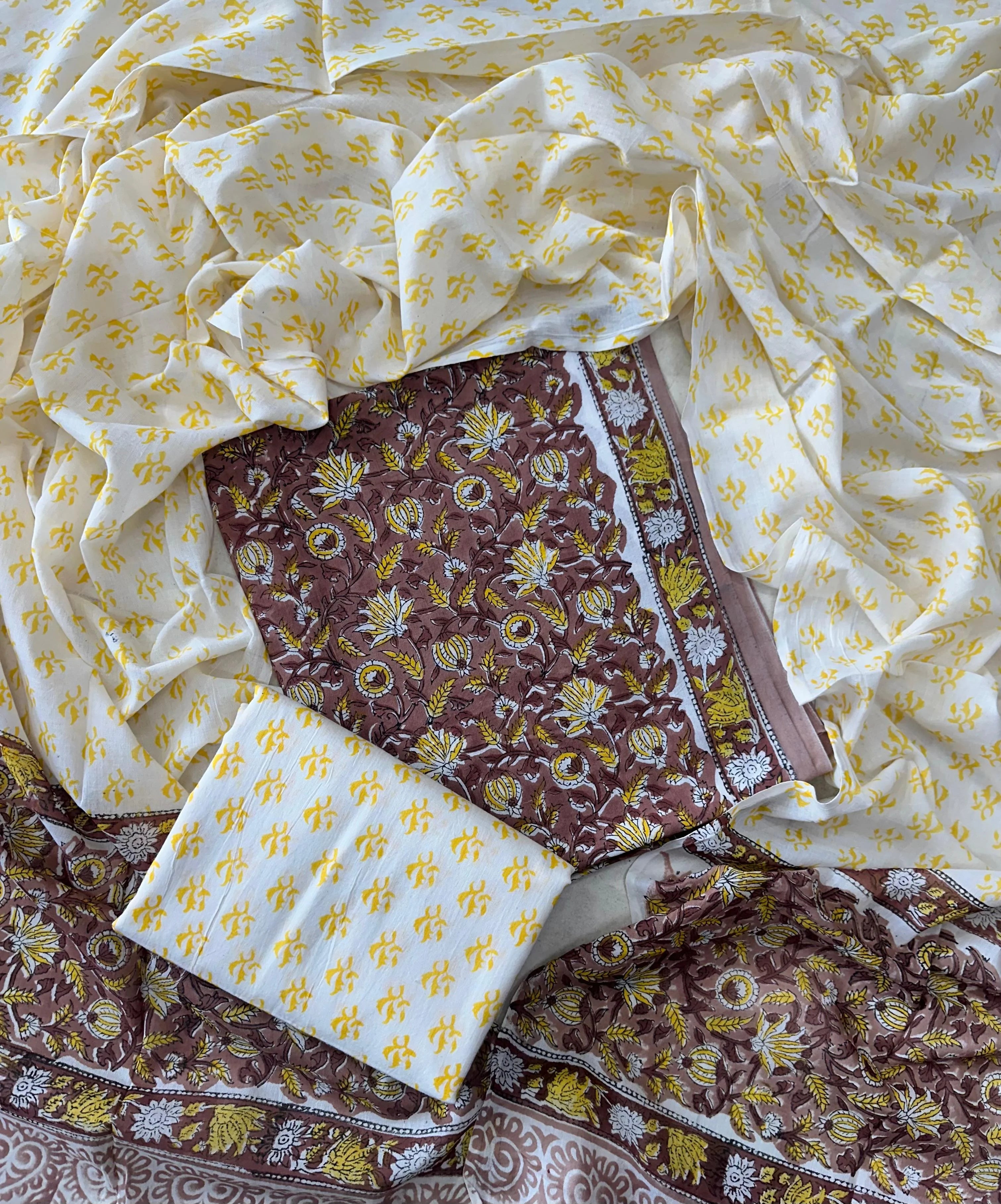 Printed Unstitched Cotton Salwar Suit With Mulmul Dupatta