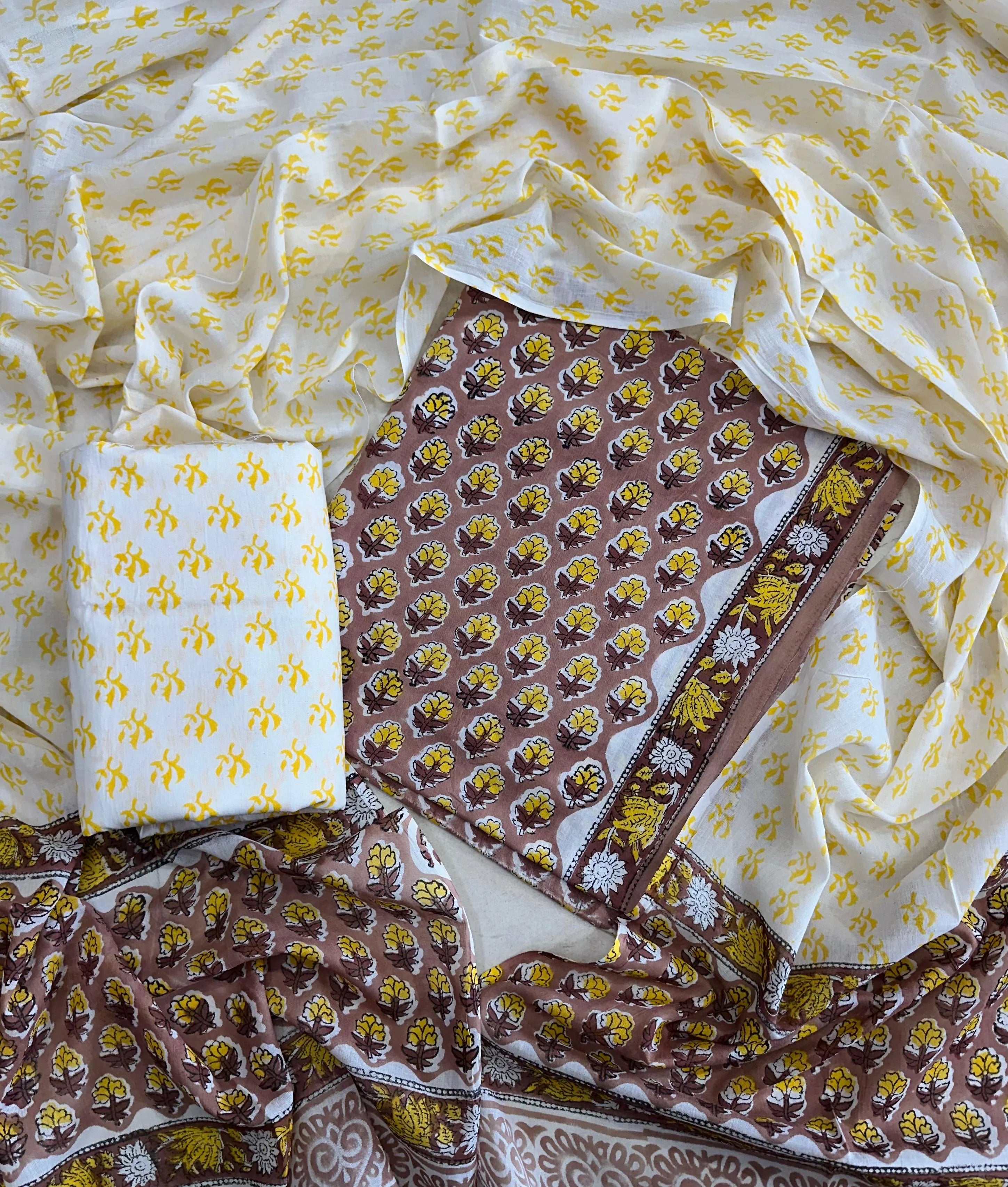 Printed Unstitched Cotton Salwar Suit With Mulmul Dupatta