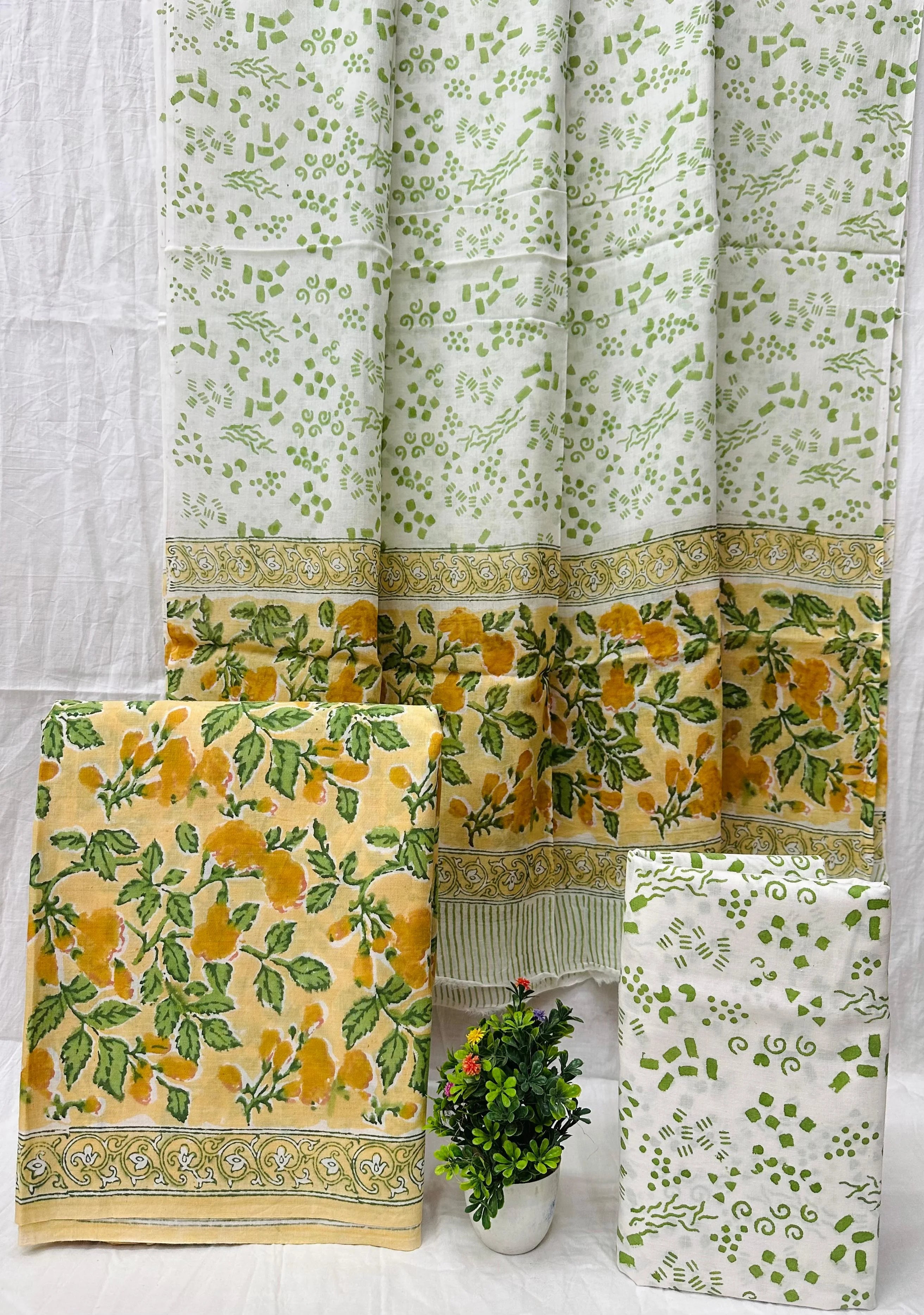 Printed Unstitched Cotton Salwar Suit With Mulmul Dupatta