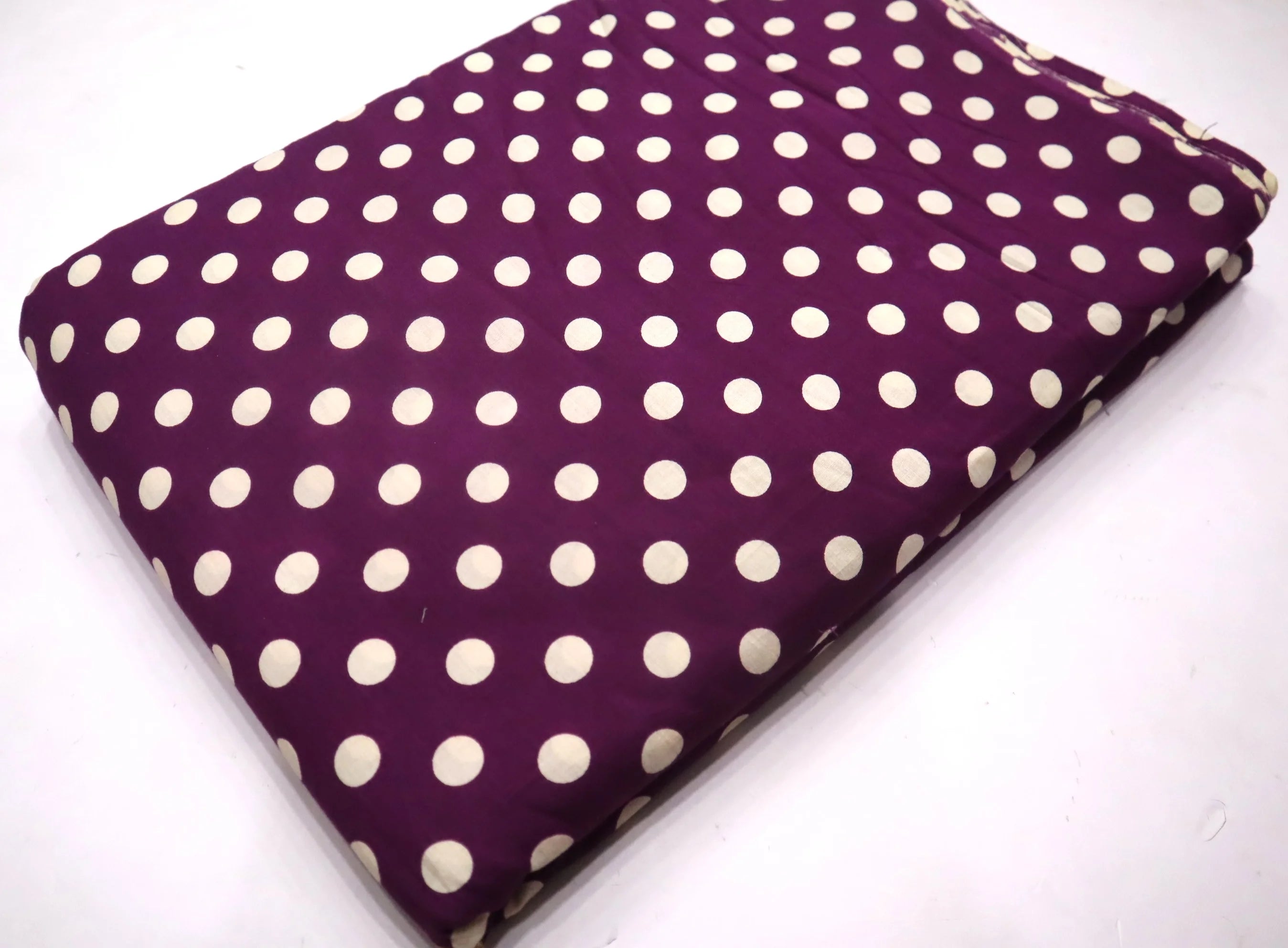 Jaipuri Screen Printed Wine Polka Dot Cotton Fabric