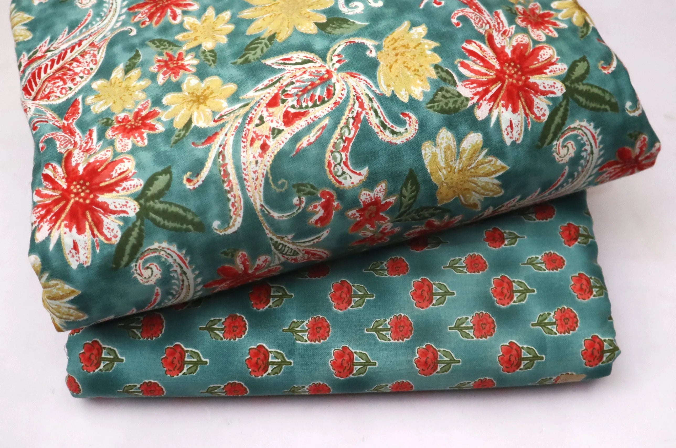 Screen Printed Pure Cotton Fabric Set ( Top and bottom 2.5 meter each )