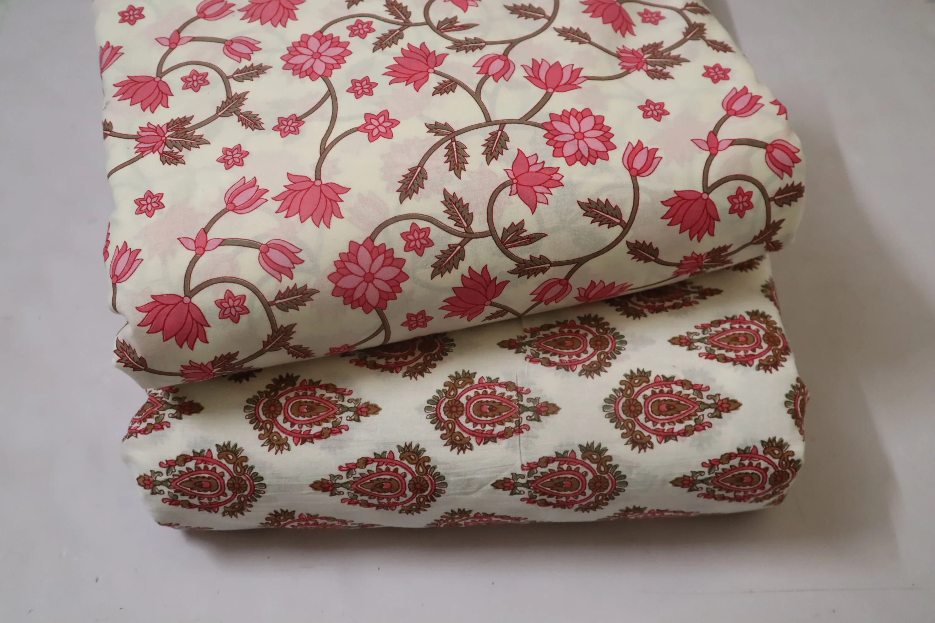 Screen Printed Pure Cotton Fabric Set ( Top and bottom 2.5 meter each )