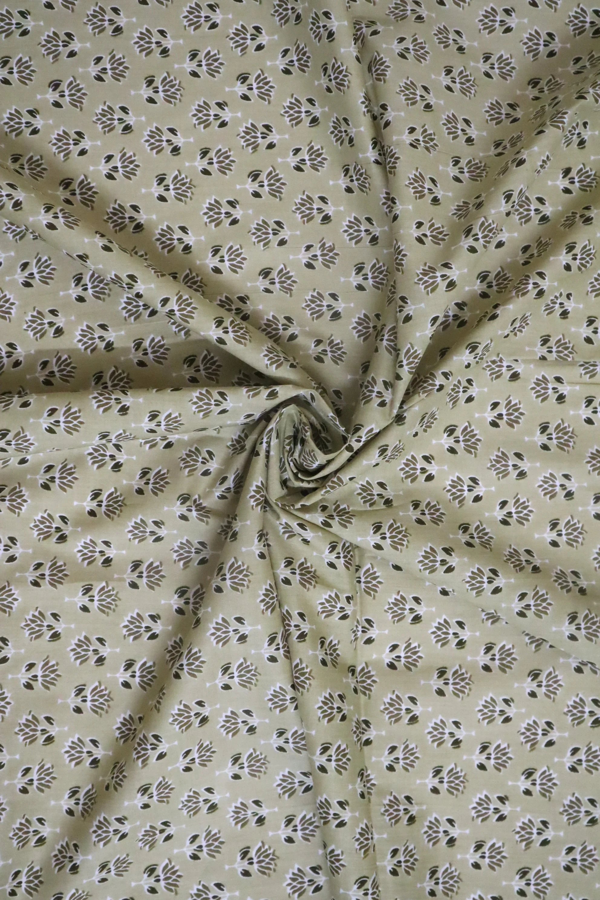 Jaipuri Floral Screen Printed Cotton Fabrics (Beige)