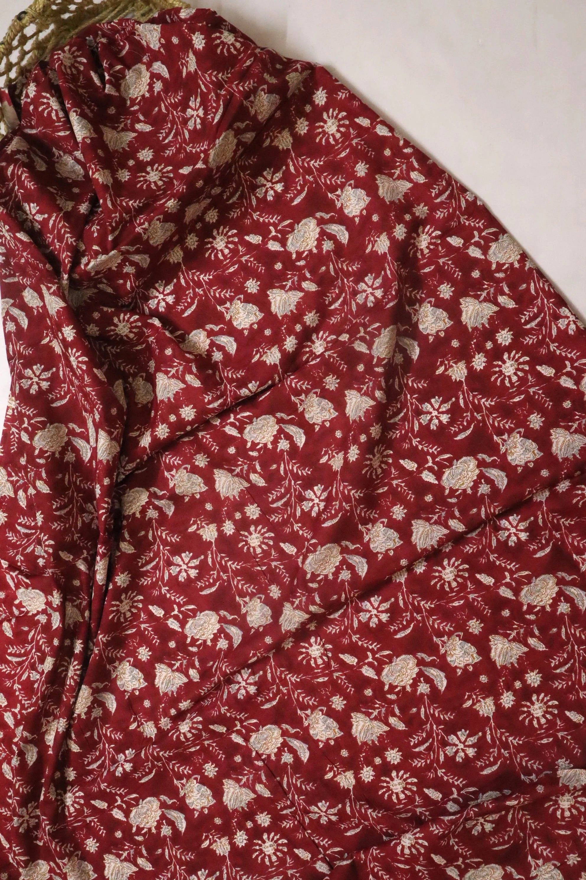 Jaipuri Floral Screen Printed Cotton Fabrics (Maroon)