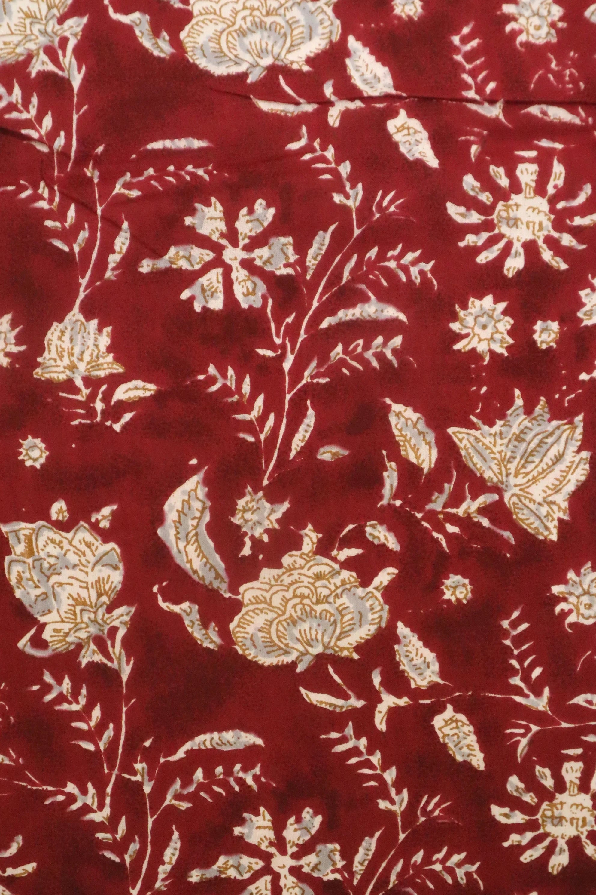 Jaipuri Floral Screen Printed Cotton Fabrics (Maroon)