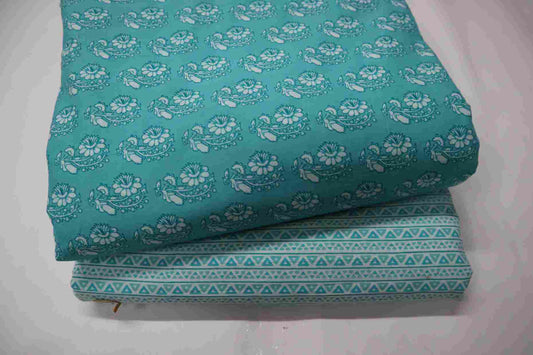 Screen Printed Pure Cotton Fabric Set  ( Top and bottom 2.5 meter each )