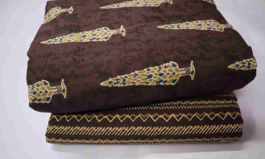 Screen Printed Pure Cotton Fabric Set  ( Top and bottom 2.5 meter each )