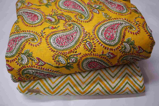 Screen Printed Pure Cotton Fabric Set  ( Top and bottom 2.5 meter each )