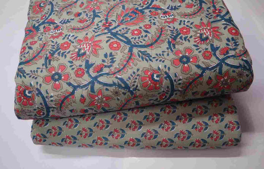 Screen Printed Pure Cotton Fabric Set  ( Top and bottom 2.5 meter each )