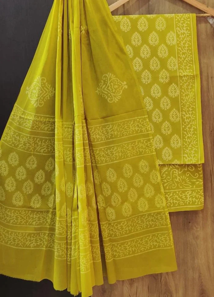 Printed Unstitched Cotton Salwar Suit With Mulmul Dupatta