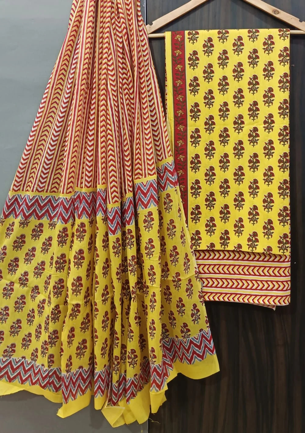 Screen Yellow Cotton Salwar Suit With Mulmul Dupatta