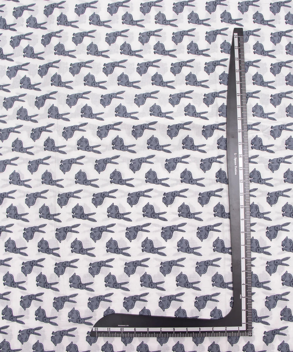Jaipuri Screen Grey Rabbit Kids Printed Pure Cotton fabric