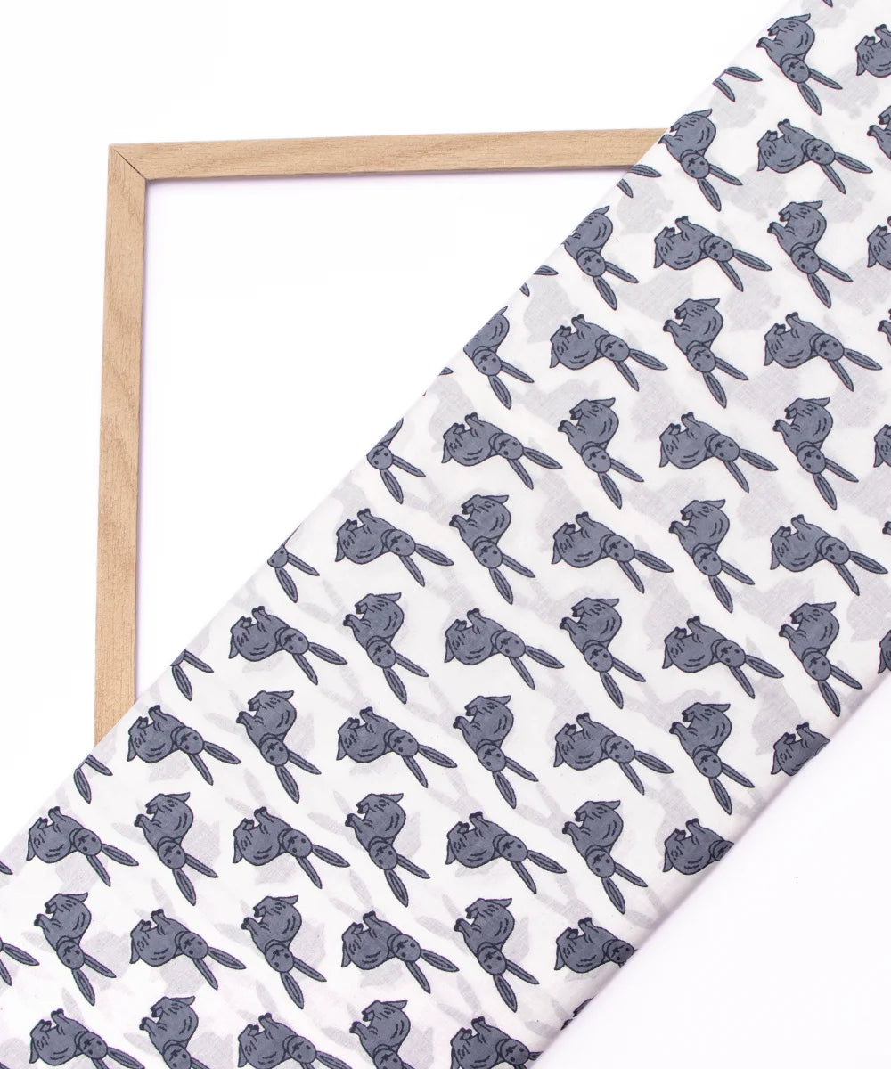 Jaipuri Screen Grey Rabbit Kids Printed Pure Cotton fabric