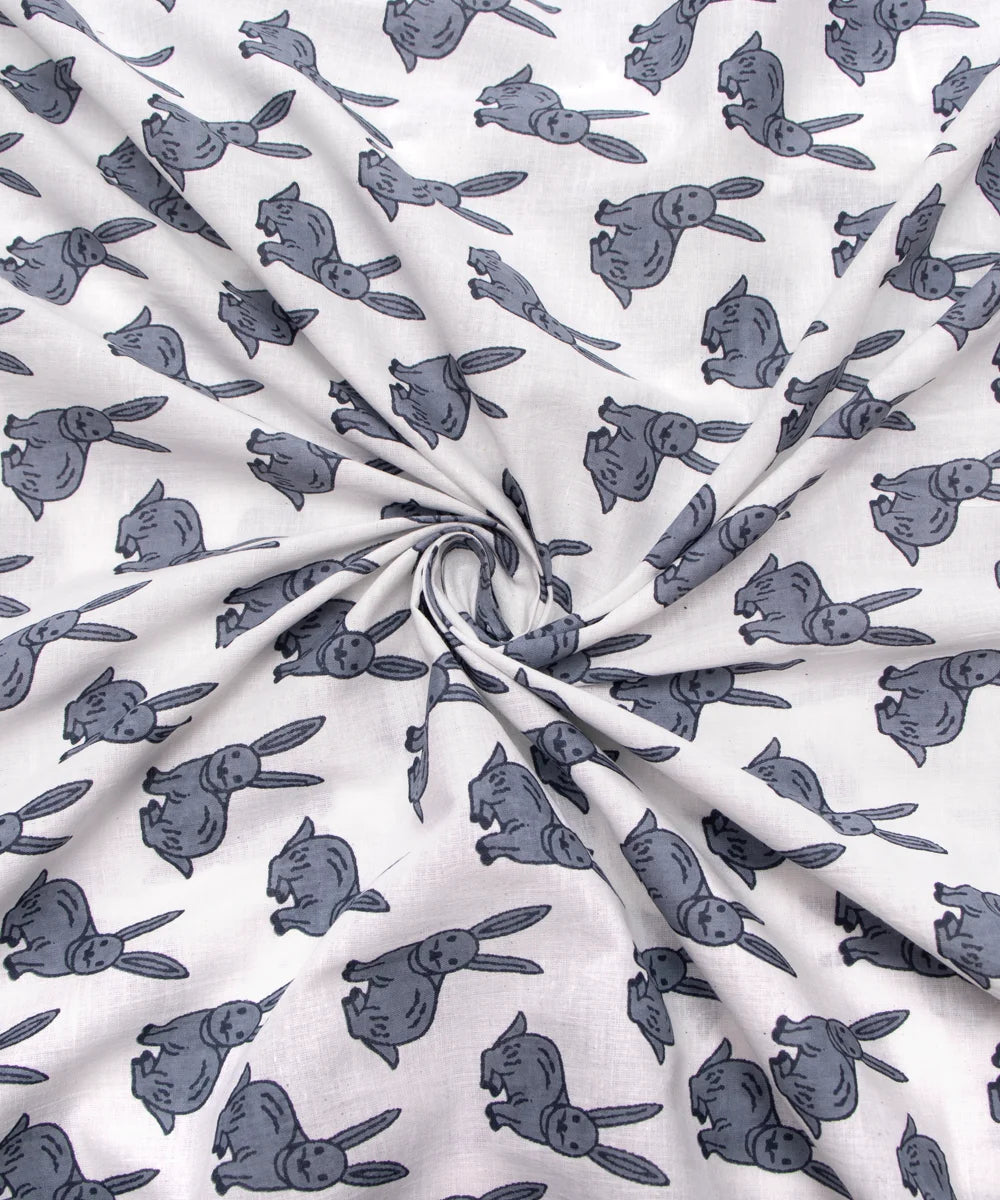 Jaipuri Screen Grey Rabbit Kids Printed Pure Cotton fabric